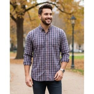 Artistry In Motion Mens Plaid Regular Fit Long Sleeve Shirt Preppy Casual Size L